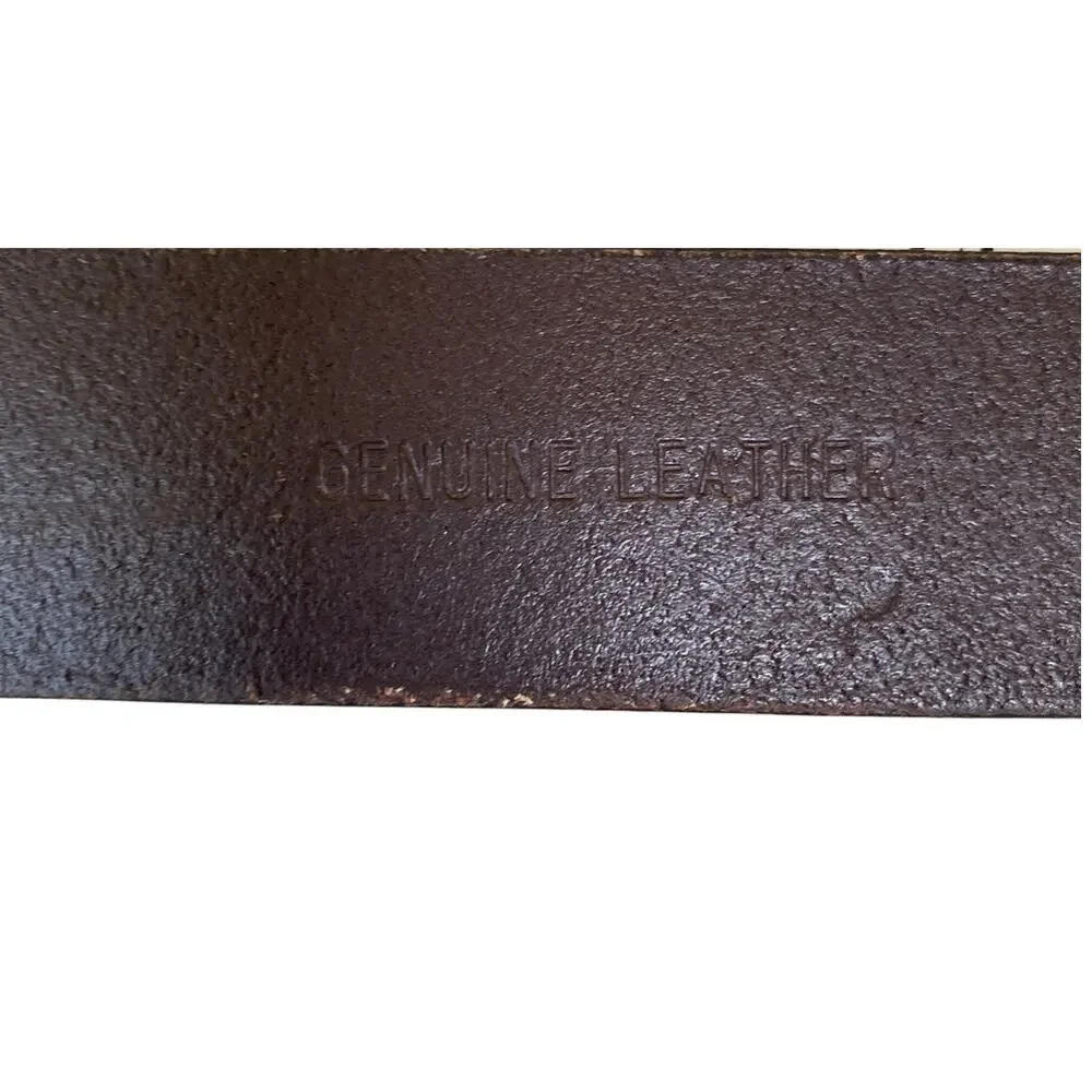 Vtg Unbranded Brown Leather Floral Tooled Western Boho Belt Small Silver Buckle
